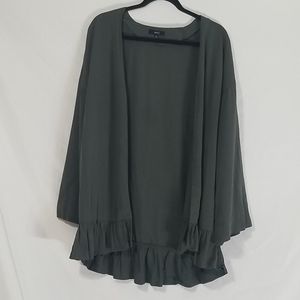 Olive Green Lightweight Jacket with Ruffle Hem